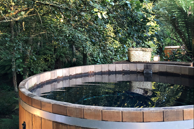 Hot wooden spa tub