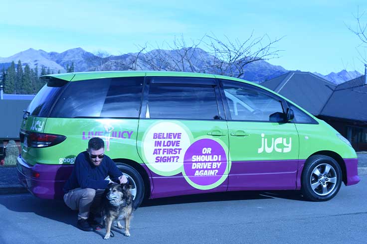 JUCY Cabana parked in Hanmer Springs on dog friendly trip