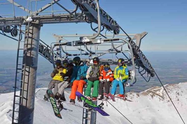 Group of friends on South Island ski lift