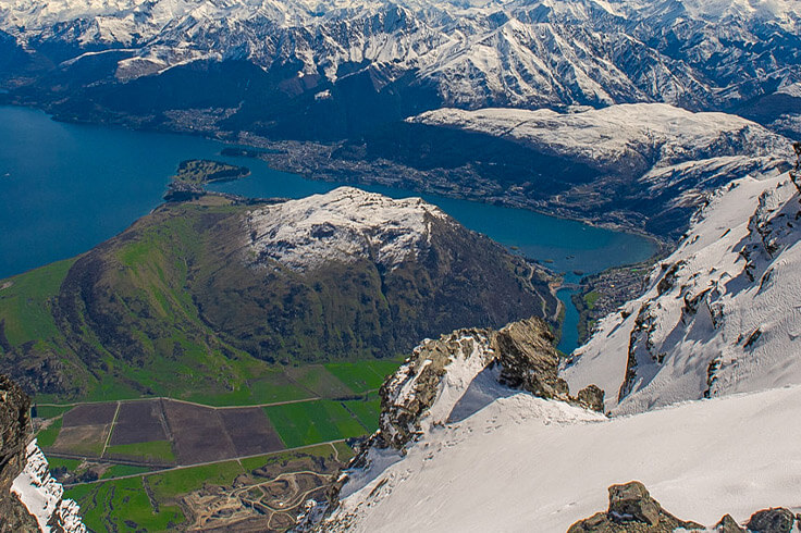 Photo looking down from the top of the Remarkables in Queenstown