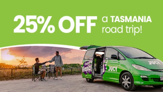 2023188 JUCY Save 25 percent Tasmania road trip campaign 7 440 x 233 Small web tile v3