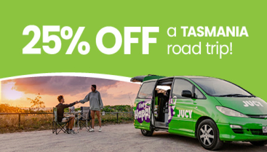 2023188 JUCY Save 25 percent Tasmania road trip campaign 7 440 x 233 Small web tile v3