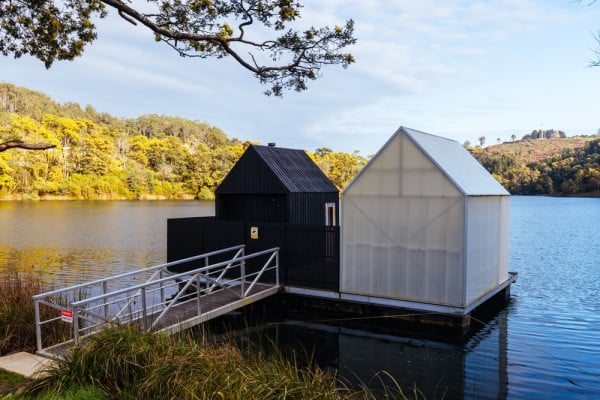 Floating Sauna on Lake Derby in Tasmania